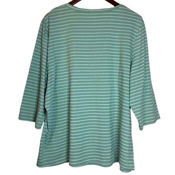 Hot Cotton Woman Mint Green Striped 3/4 Sleeve Tee Shirt Plus Size 2X - Picture 2 of 16